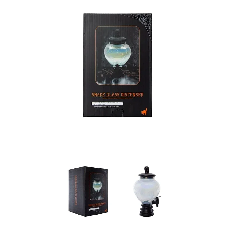 Snake Glass Dispenser 1 Gallon Halloween Gothic Skull‎ Iridescent Black Open Box